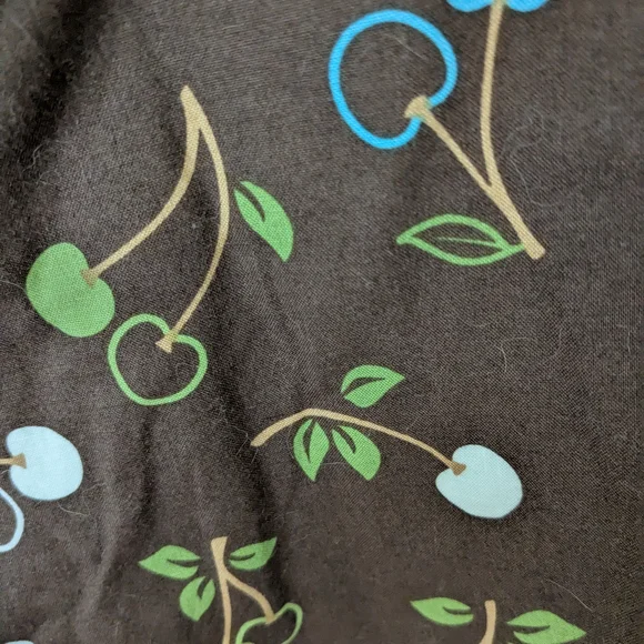 Elegant Blue Midi Dress with Cherry Pattern - Picture 3 of 6